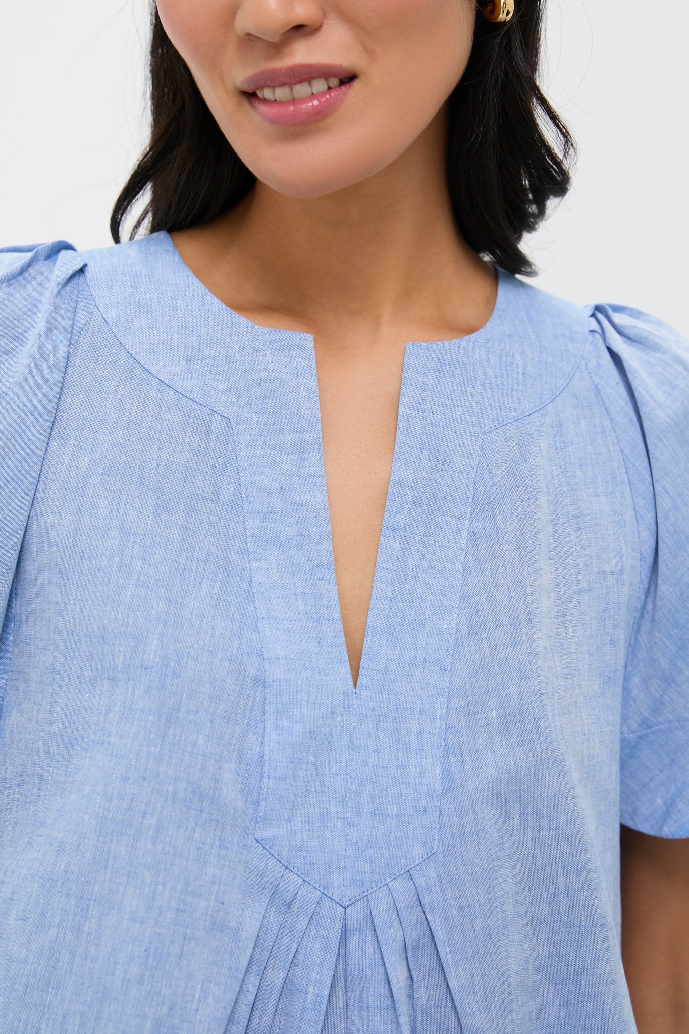Chambray Finley Flutter Sleeve Top