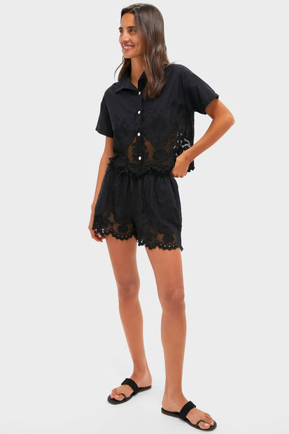 Black Flora Broderie Shorts