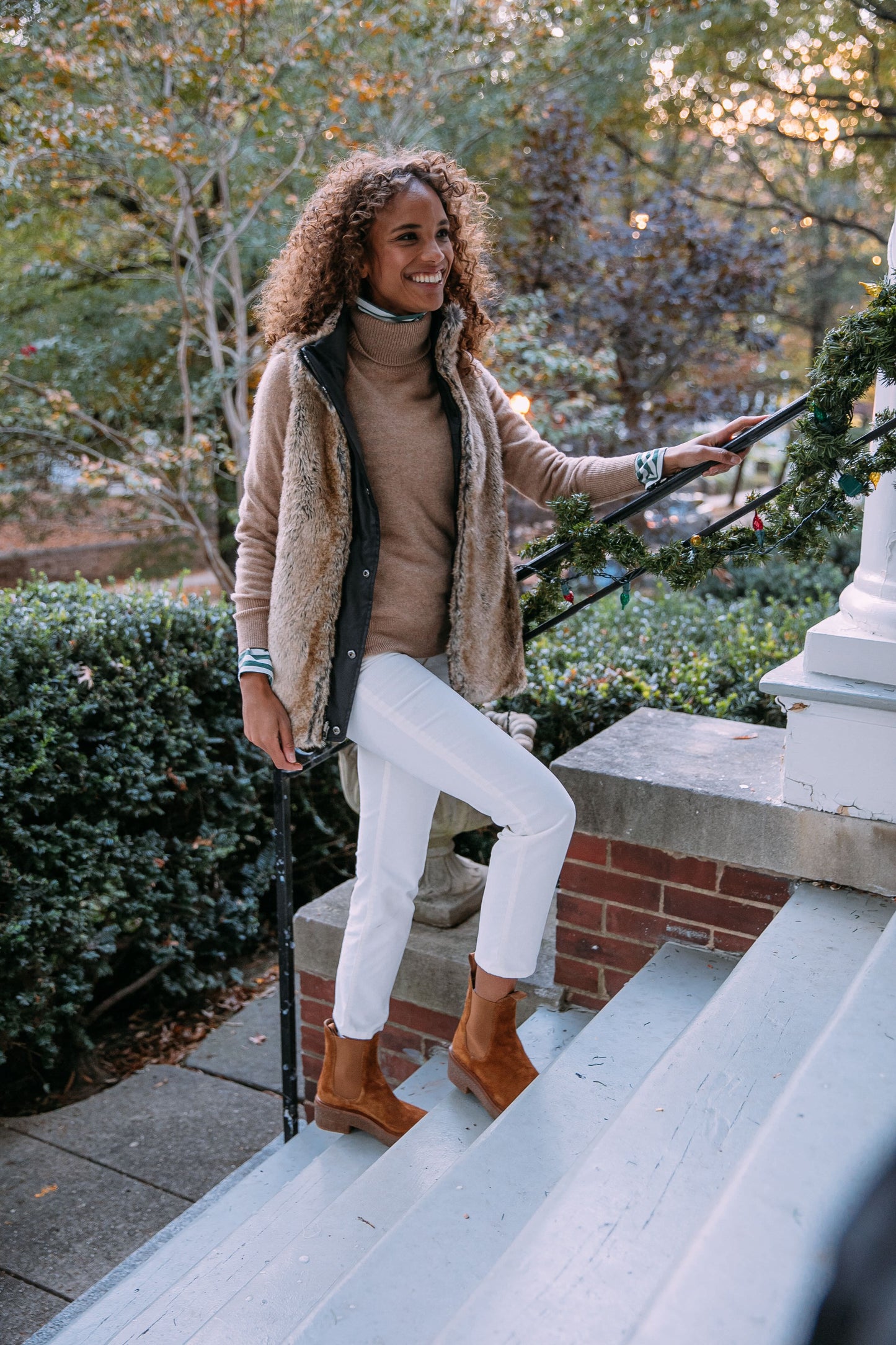 Camel Heather Ribbed Trim Cashmere Turtleneck