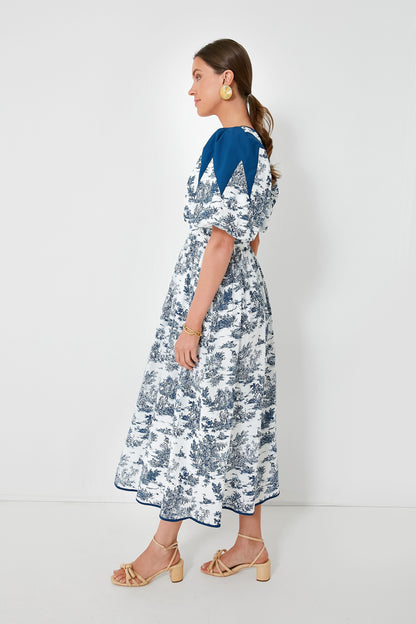 Blue Toile Reynolds Midi Dress