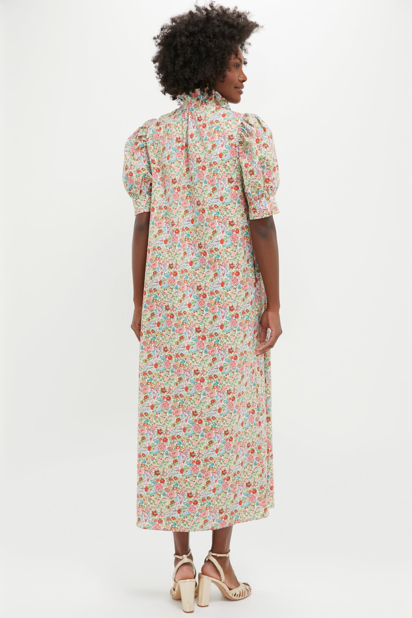 Red Floral Ruffle Collar Louisa Maxi Dress