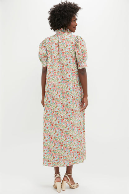 Red Floral Ruffle Collar Louisa Maxi Dress