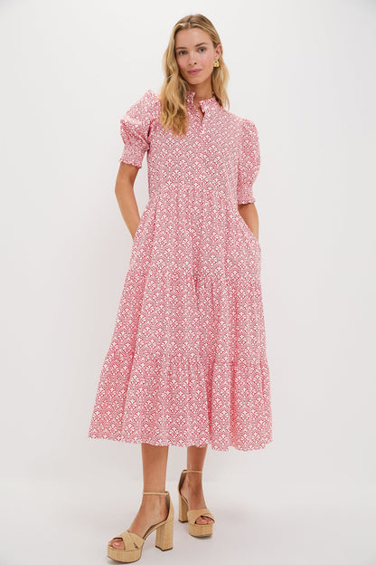 Red & White Quatrefoil Bennett Maxi Dress