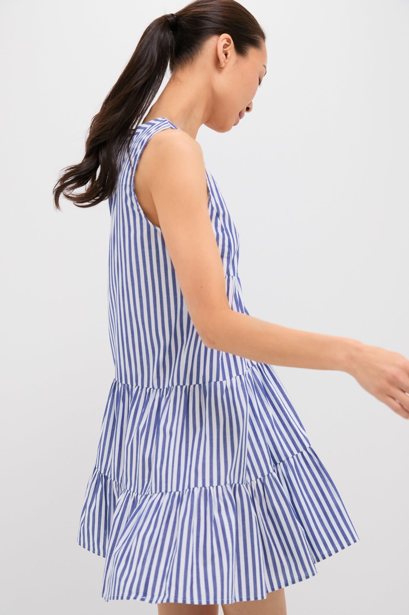 Blue and White Stripe Sleeveless Cotton Poplin Kenzo Dress
