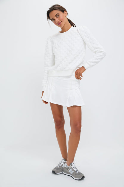 White Puff Sleeve Quilted Stretch Campbell Pullover