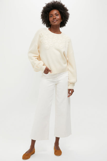Cream Embroidered Floral Francine Sweater