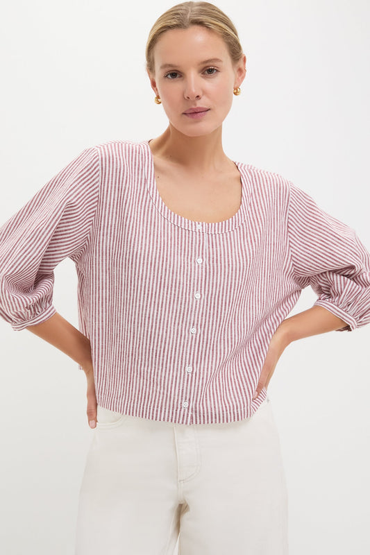 Red Stripe Linen Kennedi Blouse