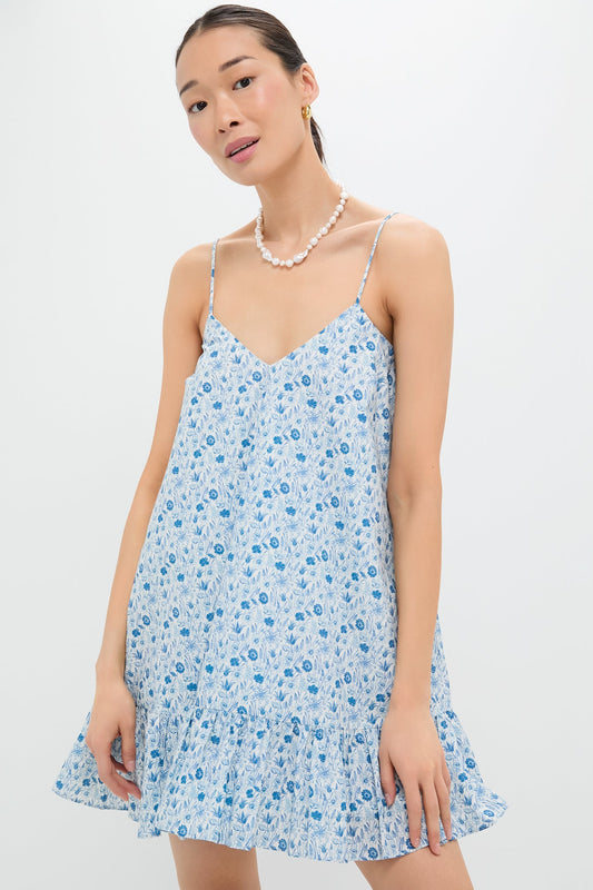 Blue and White Ditsy Floral Bayberry Mini Dress