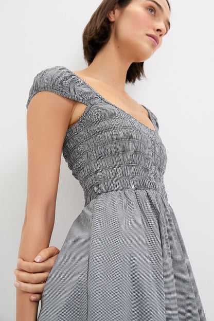 Black Gingham Amelie Midi Dress