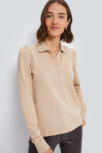 Sandstone Long Sleeve Pique Puff Sleeve Peggy Polo