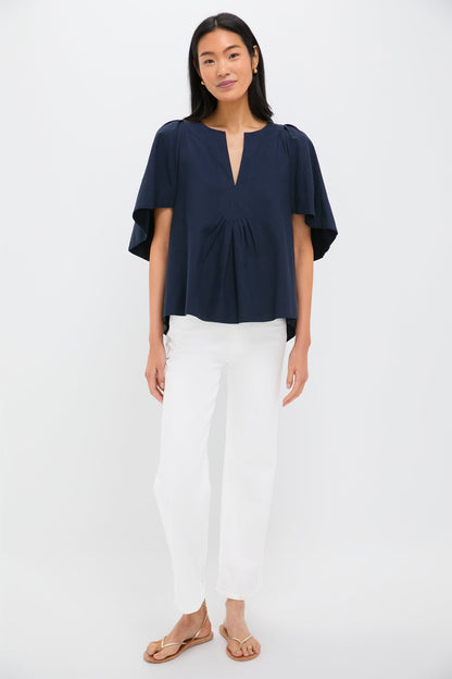 Navy Finley Flutter Sleeve Top