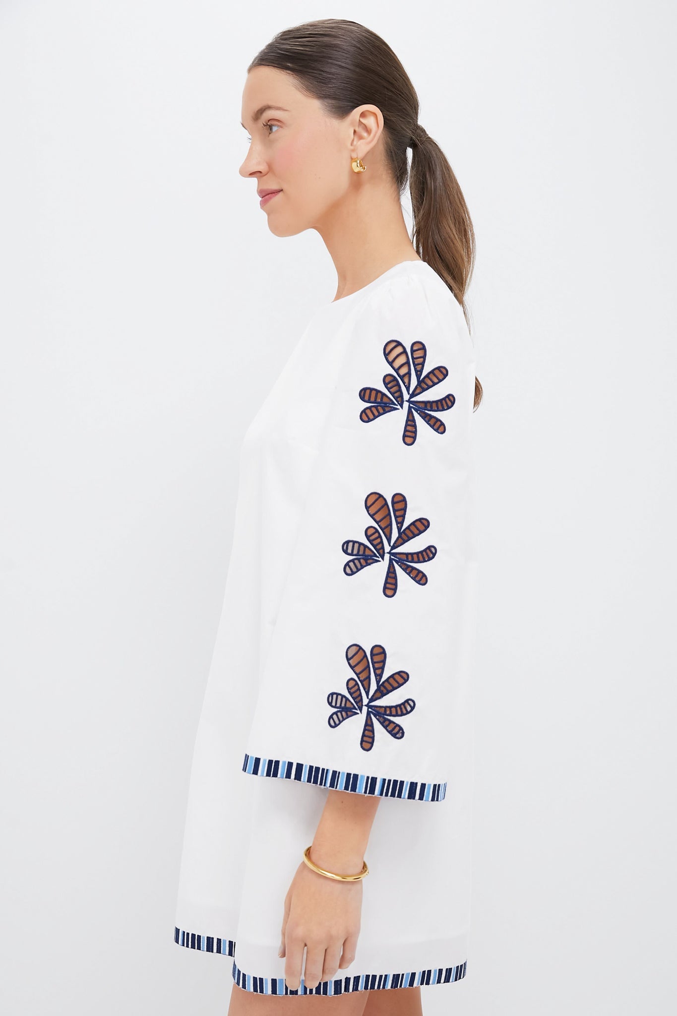 White & Blue Embroidery Atlantic Mini Dress