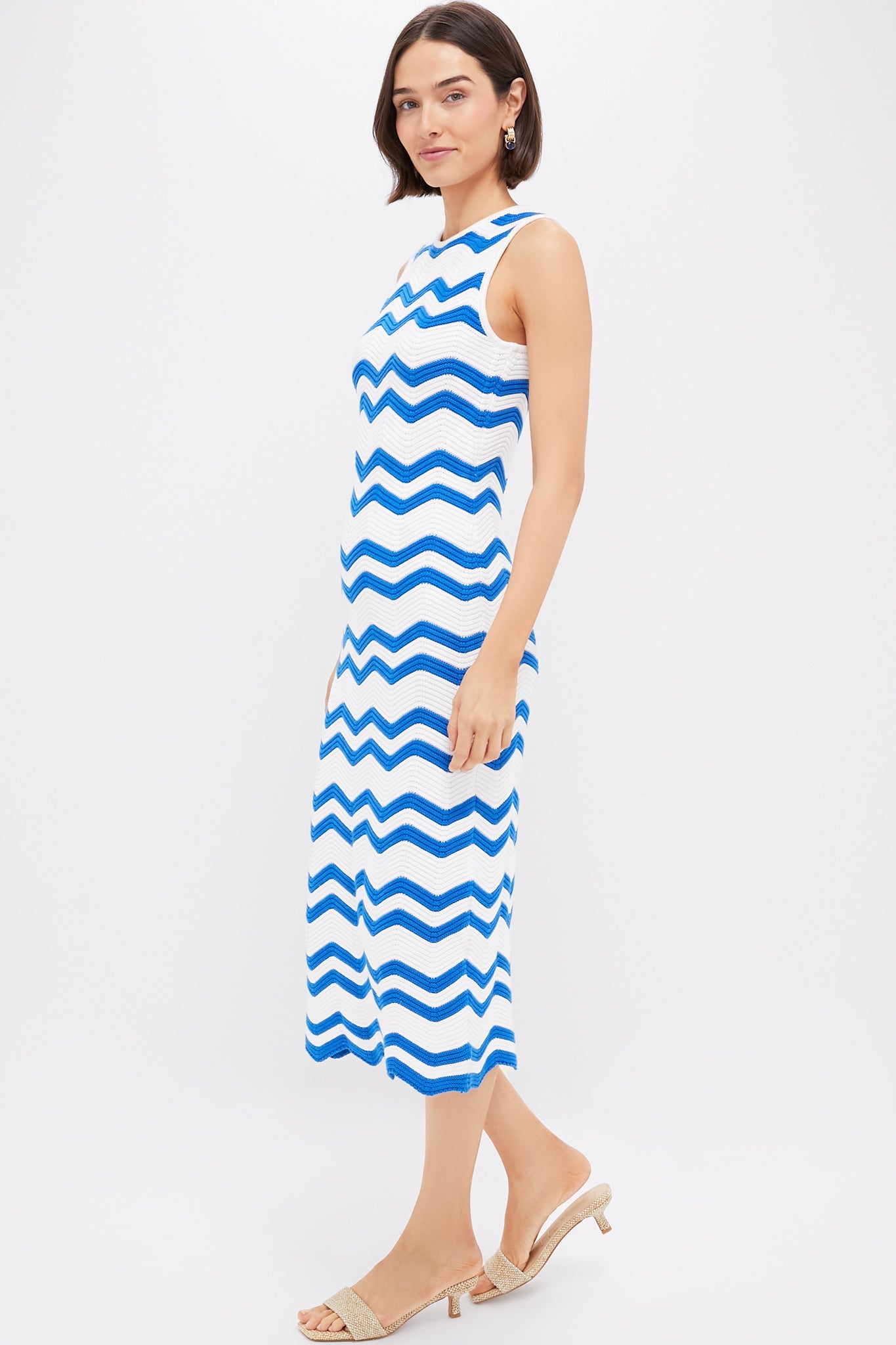 Blue & White Zig-Zag Stripe Mykonos Knit Maxi Dress