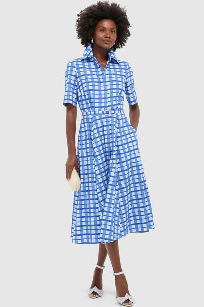 Painted Gingham Blue Rubie Midi Dress