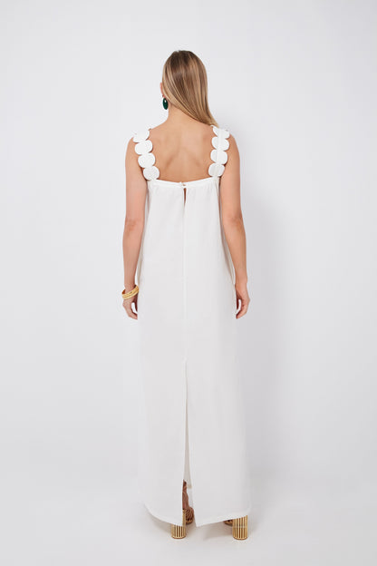 Off White Bubble Long Dress with Straps