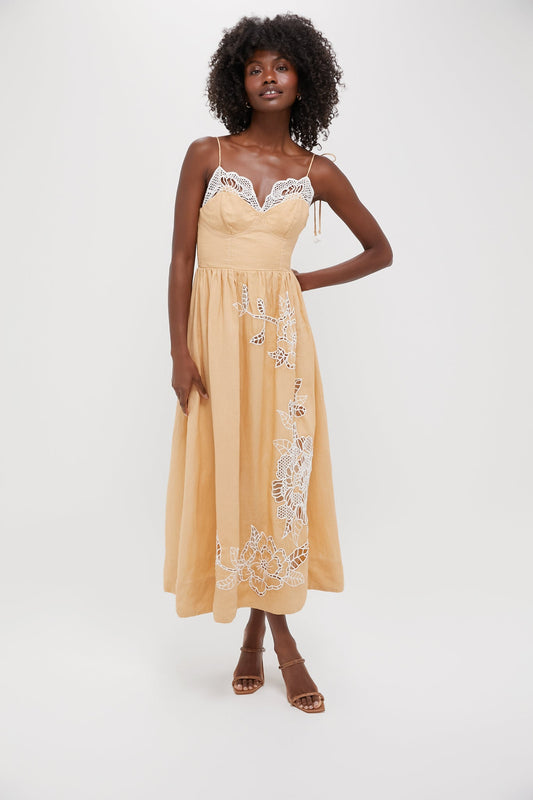 Sand Richelieu Cup Midi Dress