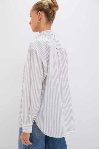 Grey and White Stripe Wexler Cotton Button Down