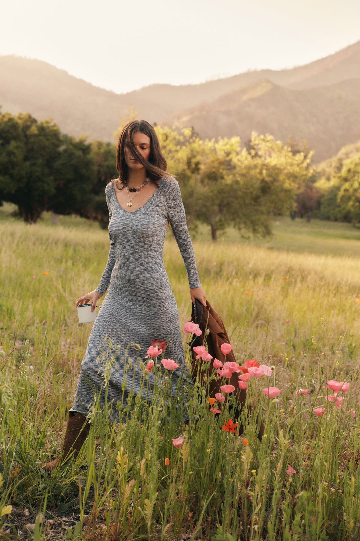 Navy Harper Off Shoulder Knit Sweater Midi Dress