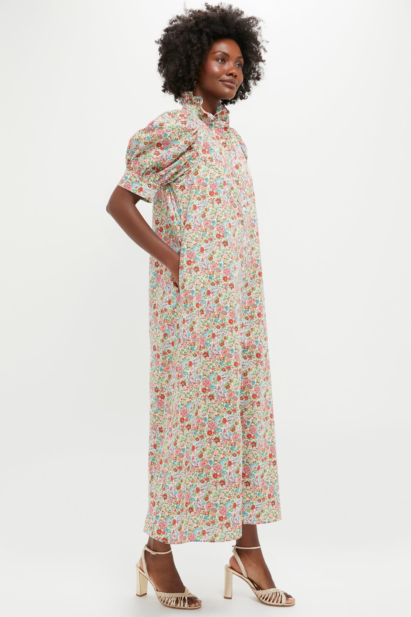 Red Floral Ruffle Collar Louisa Maxi Dress