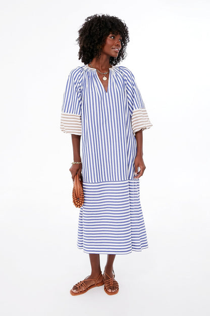 Tan and Blue Stripe Combo Sun Mesa Midi