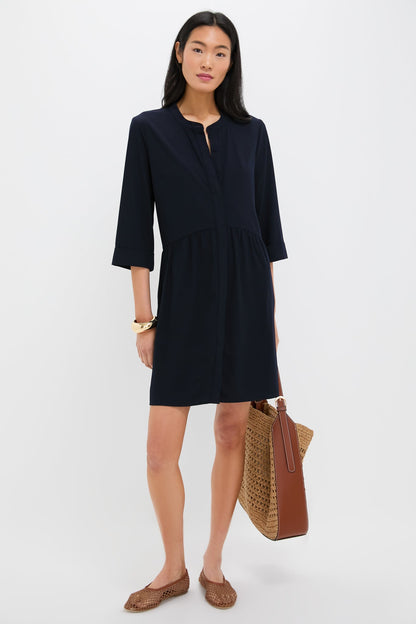 Navy Crepe Royal Shirt Dress