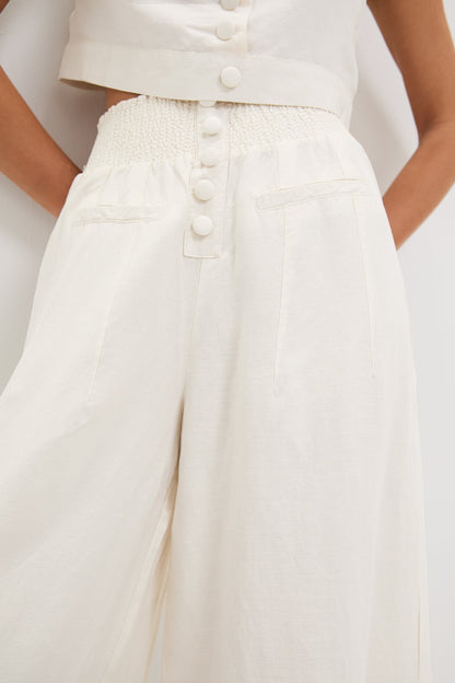 Off-White Button Front Palazzo Pant