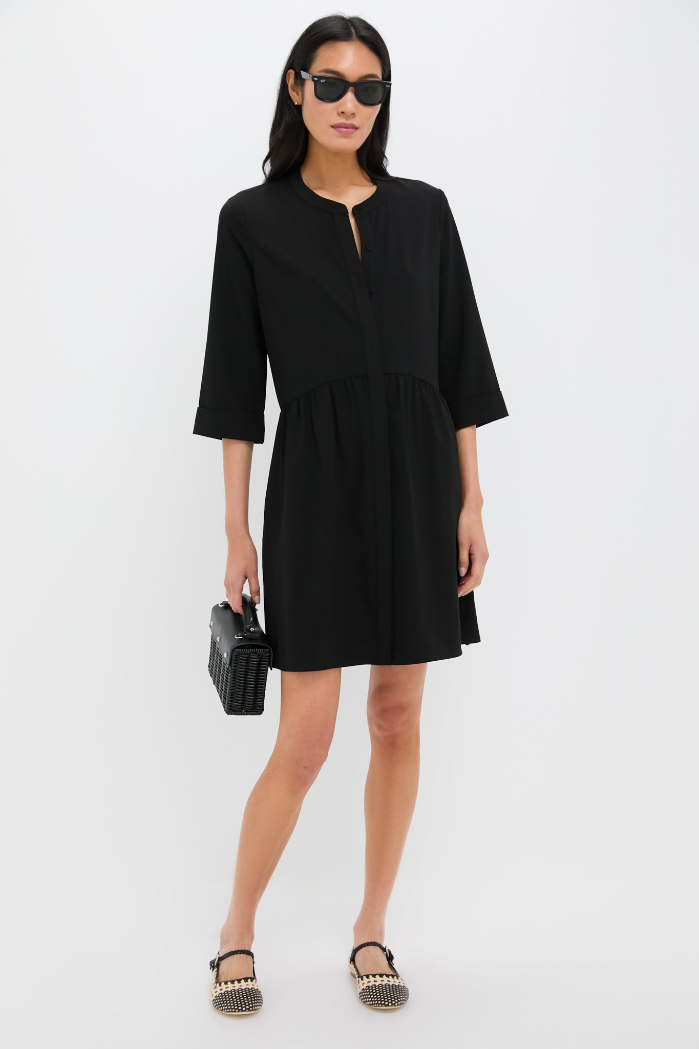 Black Stretch Crepe Royal Shirt Dress
