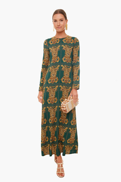 Tiger Tiles Long Sleeve Swing Dress