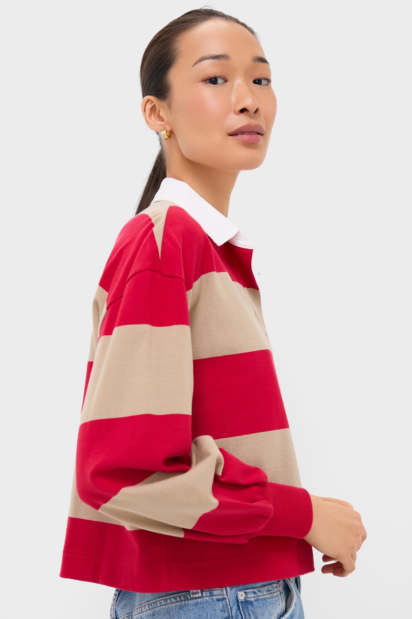 Khaki and Red Stripe Swiftie Rugby Polo