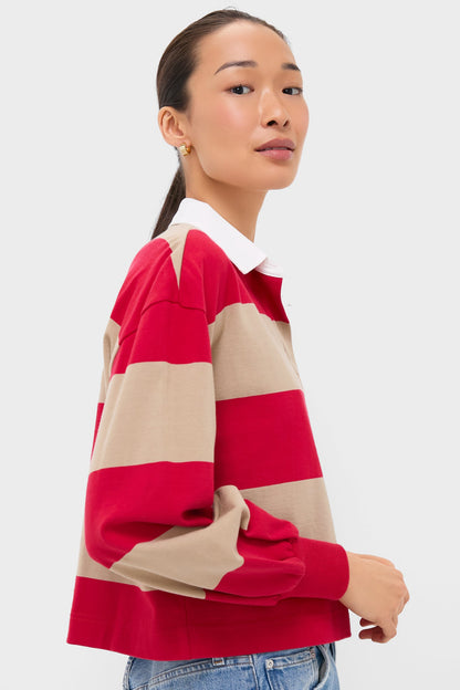 Khaki and Red Stripe Swiftie Rugby Polo
