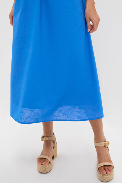 Sea Blue Flower Applique Iris Maxi Dress