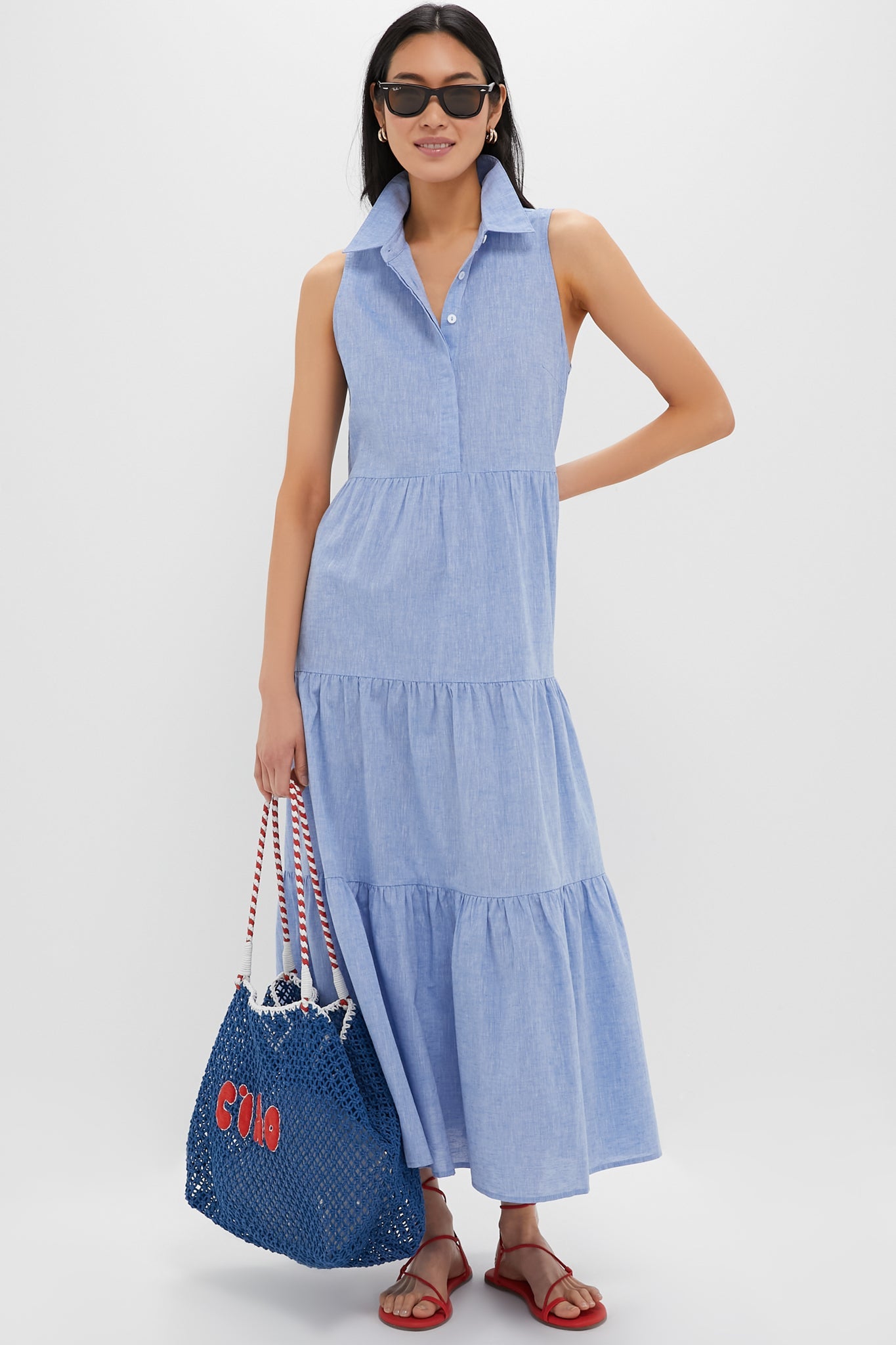 Chambray Sleeveless Mabel Maxi Dress