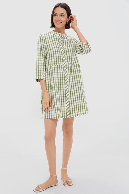 Sage Seersucker Gingham Royal Shirt Dress