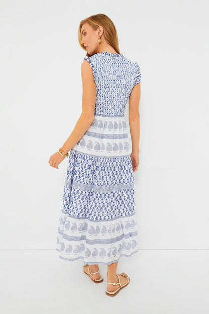 Exclusive Flora Blue Sleeveless Smocked Maxi Dress