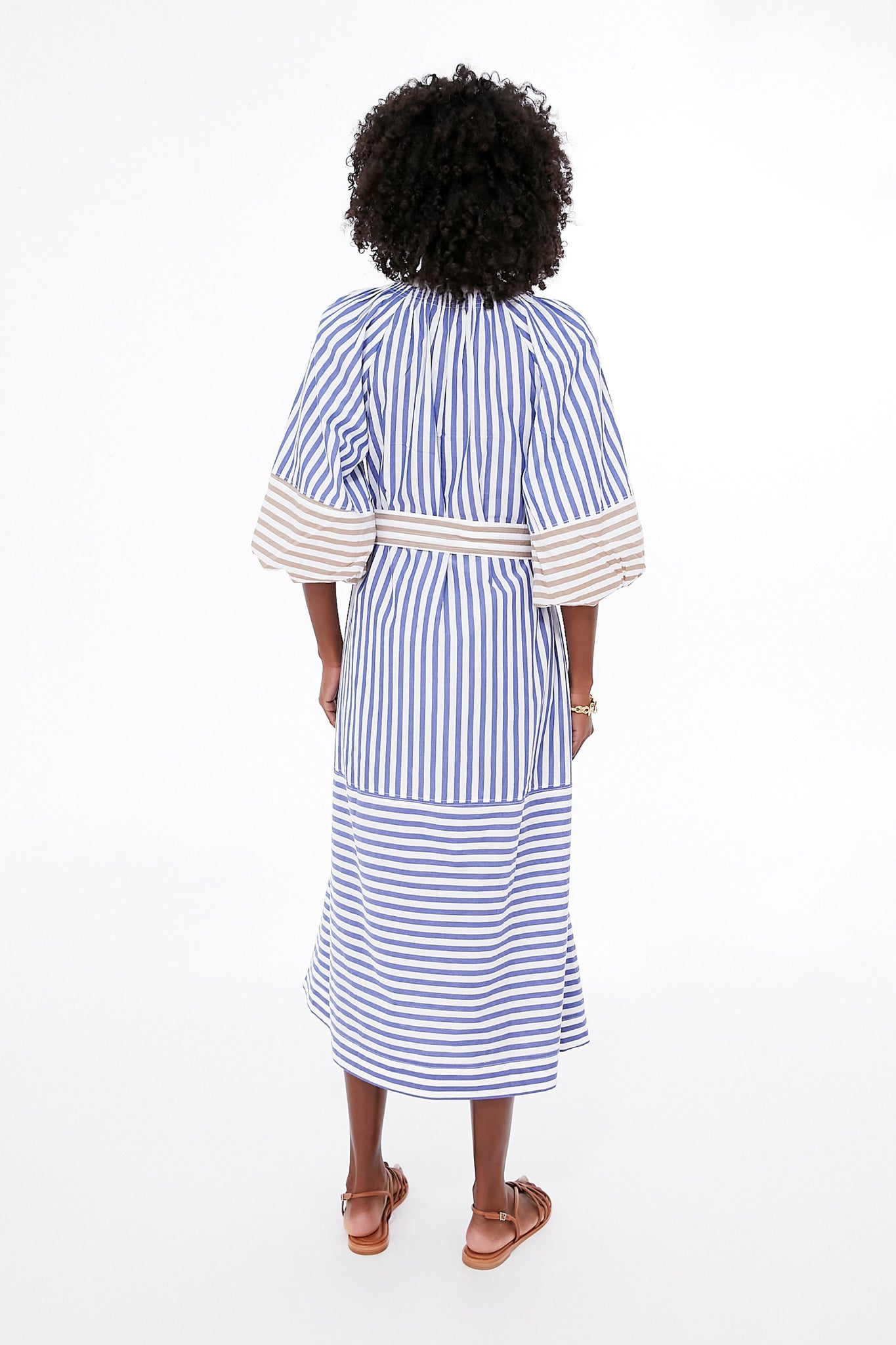 Tan and Blue Stripe Combo Sun Mesa Midi