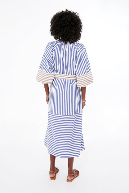 Tan and Blue Stripe Combo Sun Mesa Midi