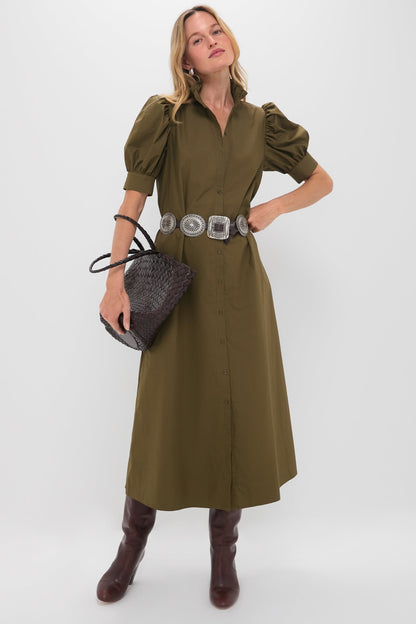 Olive Green Ruffle Collar Louisa Maxi Dress