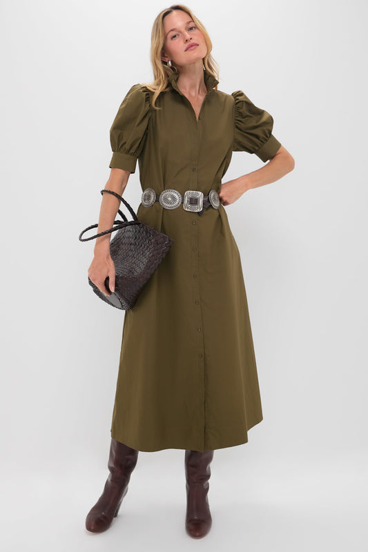 Olive Green Ruffle Collar Louisa Maxi Dress