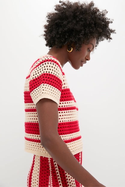 Burnt Red & Beige Striped Knit Ren Top