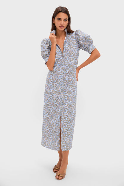 Dusty Blue and Brown Floral Louisa Maxi Dress