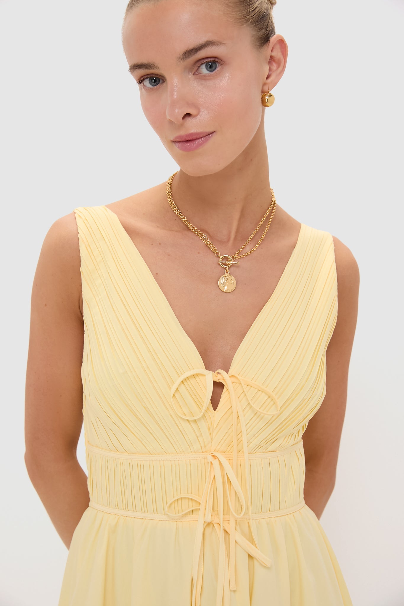 Light Yellow V-Neck Maxi Dress
