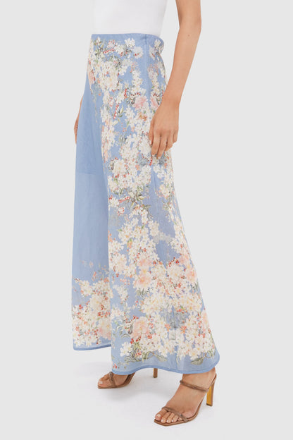 Teal Blue Botanical Floral Cascadian Bias Skirt
