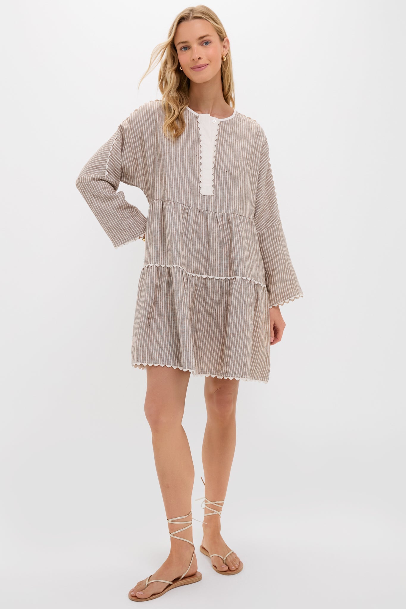 Brown Stripe Linen Tobi Mini Dress