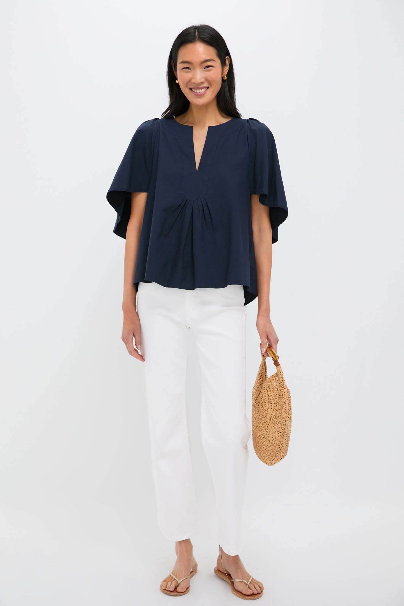 Navy Finley Flutter Sleeve Top