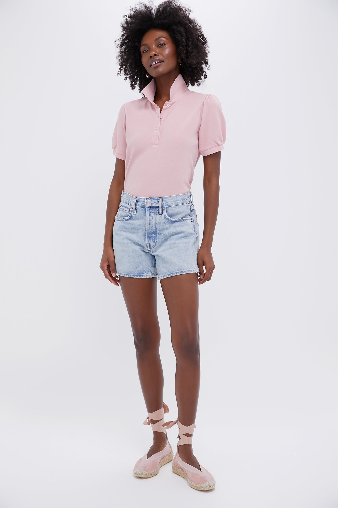 Pink Pique Puff Sleeve Peggy Polo