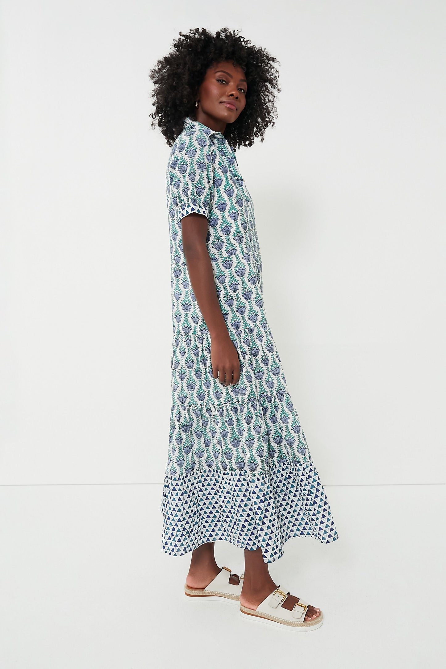 Blue Multi Short Sleeve Maxi Dress