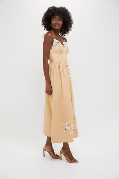 Sand Richelieu Cup Midi Dress