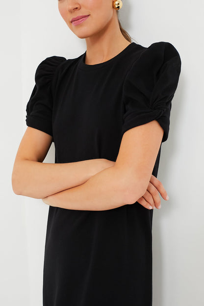 Black Short Sleeve Vesty Midi Dress