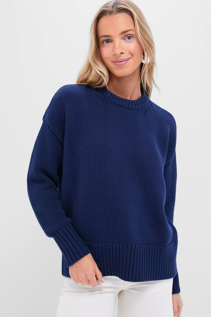 Navy Cotton Cliff Crewneck Sweater