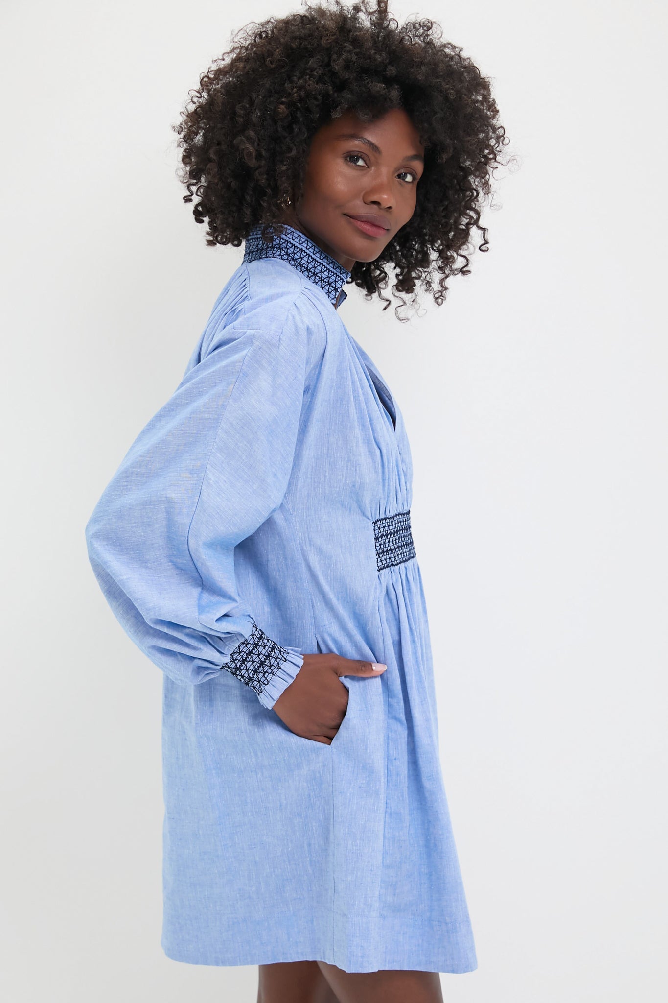 Chambray Embroidered Aubury Dress